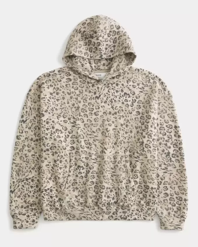 Leopard Print Baggy Cinch Hoodie