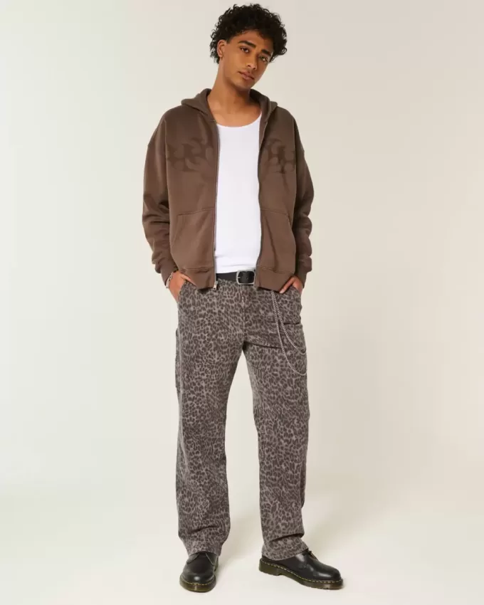 Leopard Print Baggy Painter Jeans