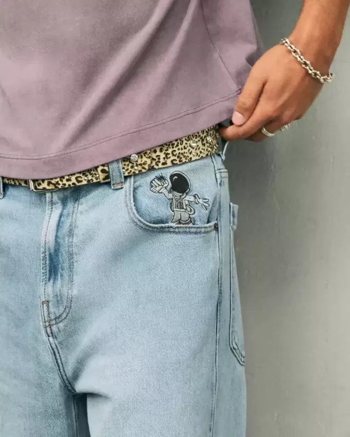 Light Wash Astronaut Graphic Super Baggy Jeans