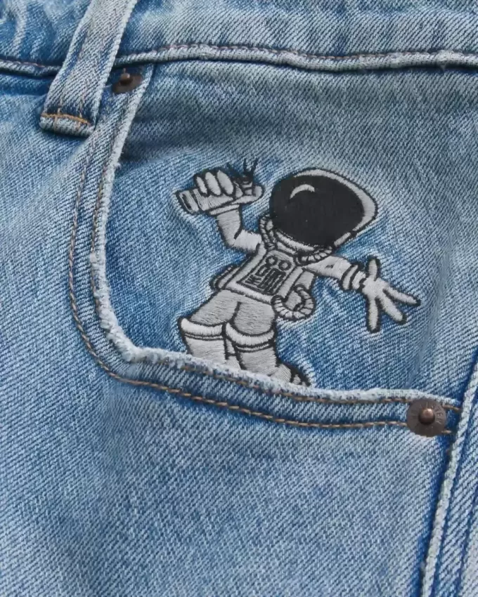 Light Wash Astronaut Graphic Super Baggy Jeans