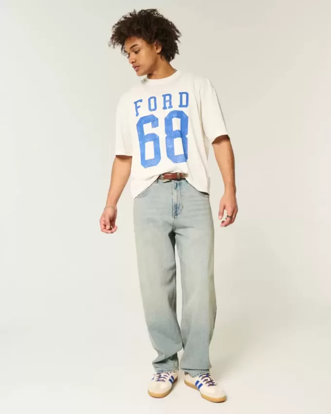 Light Wash Embroidered Dice Skater Baggy Jeans