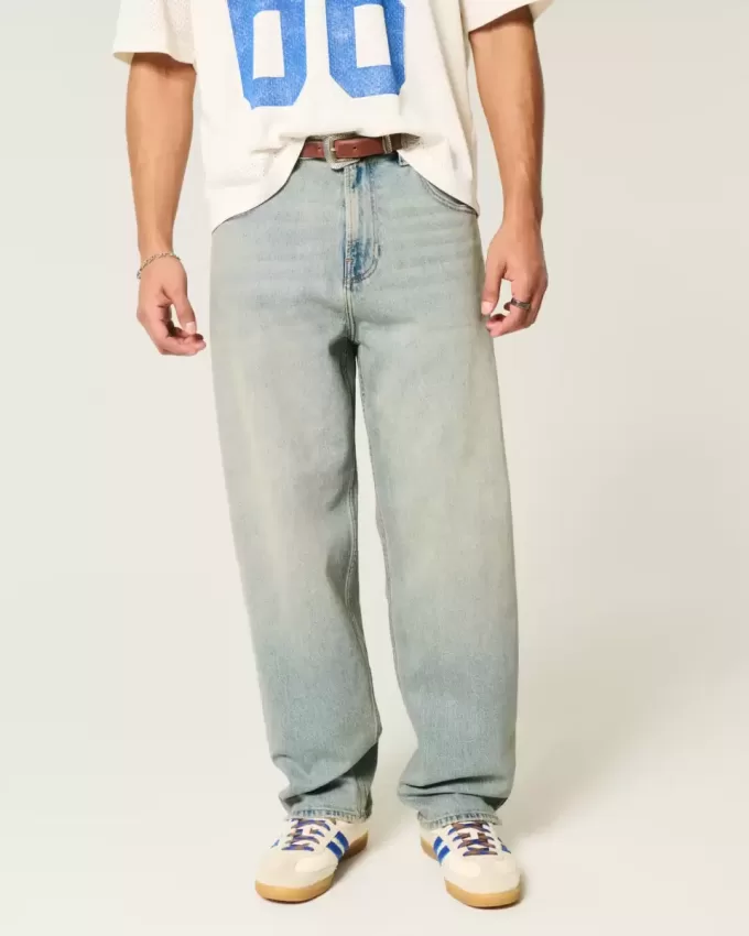 Light Wash Embroidered Dice Skater Baggy Jeans