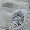 Light Wash Embroidered Dice Skater Baggy Jeans
