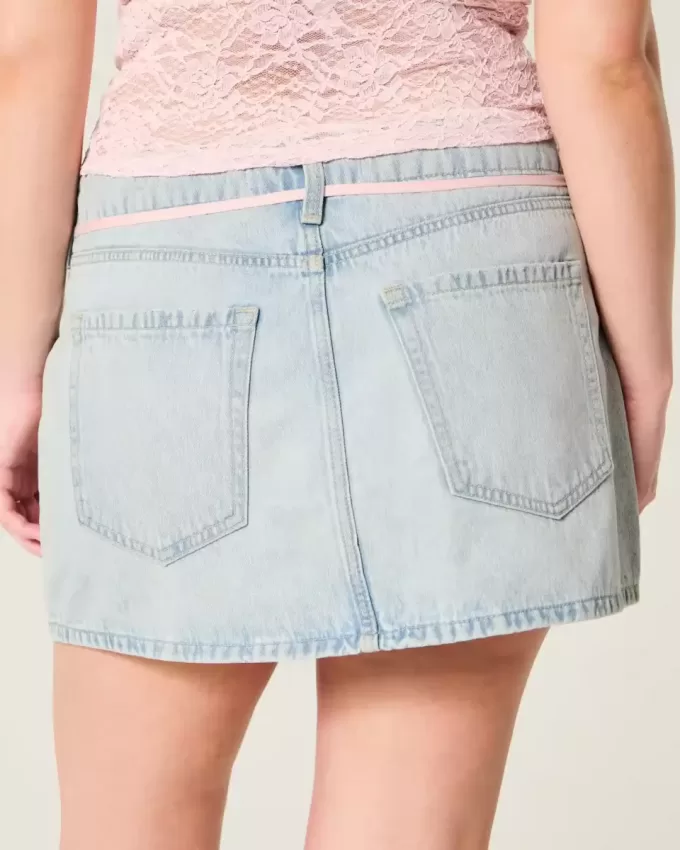 Light Wash Shoelace Denim Mini Skort