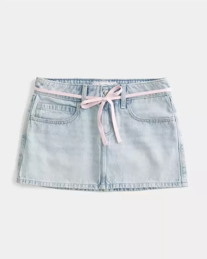 Light Wash Shoelace Denim Mini Skort