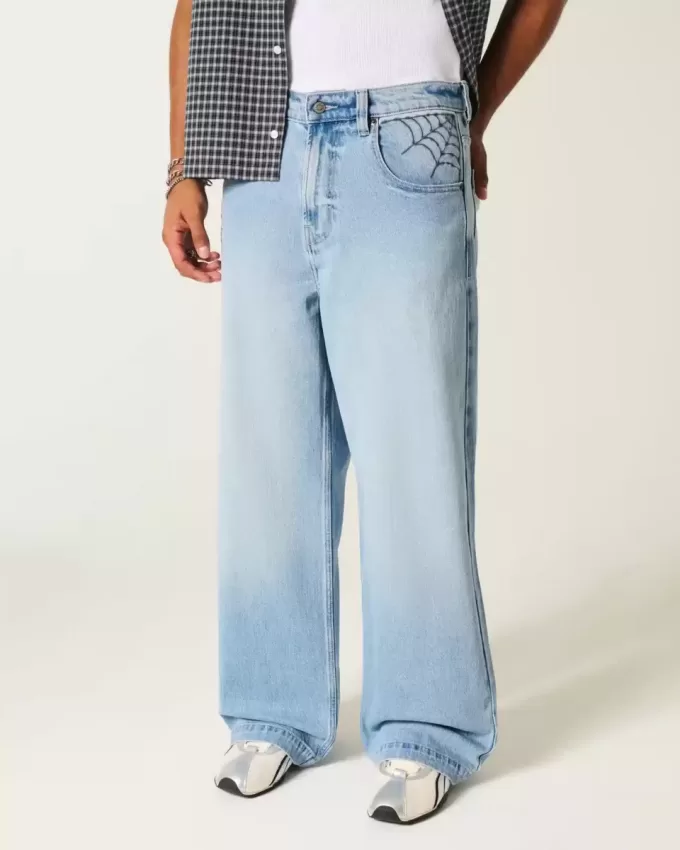 Light Wash Spider Graphic Super Baggy Jeans