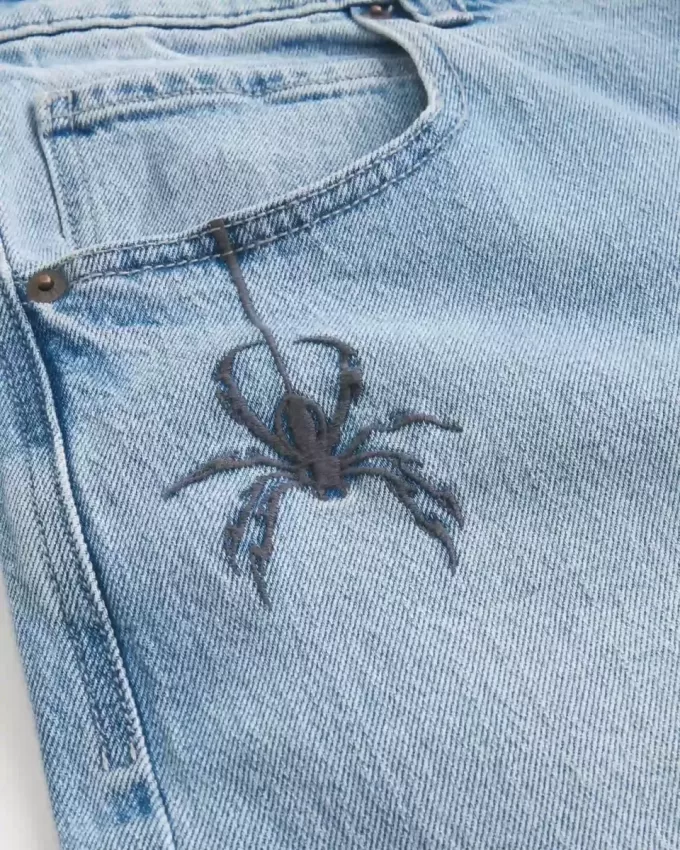 Light Wash Spider Graphic Super Baggy Jeans