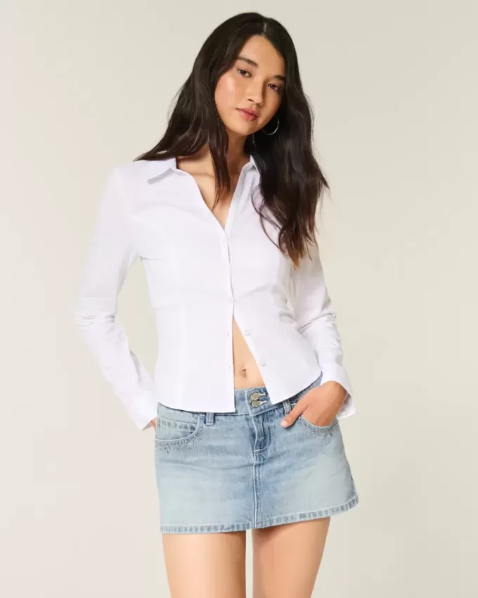 Light Wash Studded Denim Mini Skort