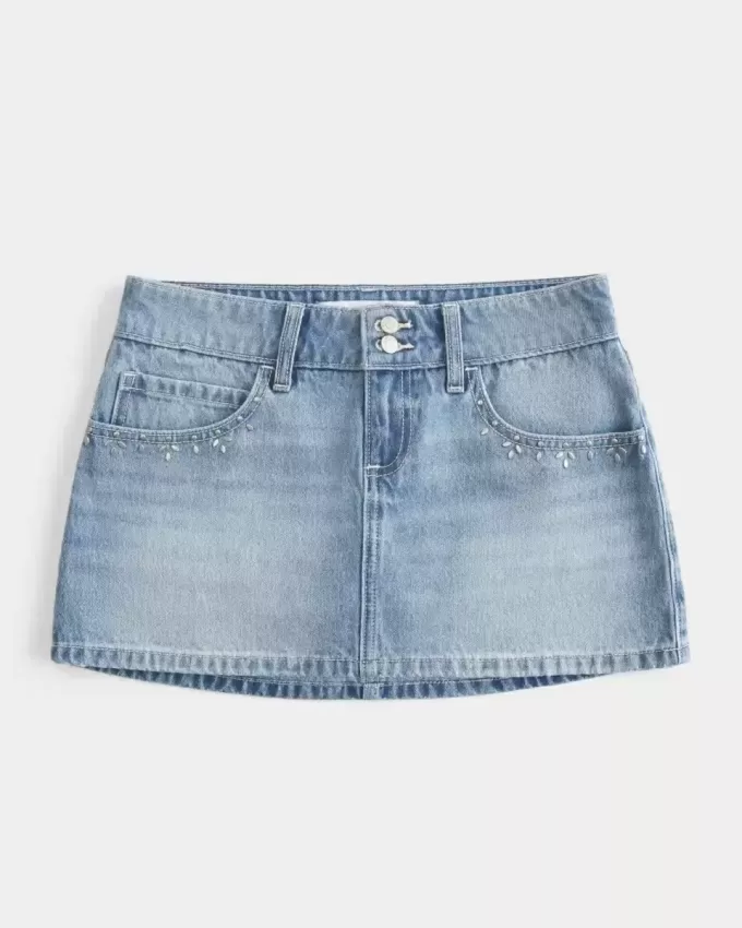 Light Wash Studded Denim Mini Skort