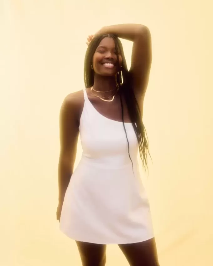 Linen-Blend Asymmetrical Mini Dress