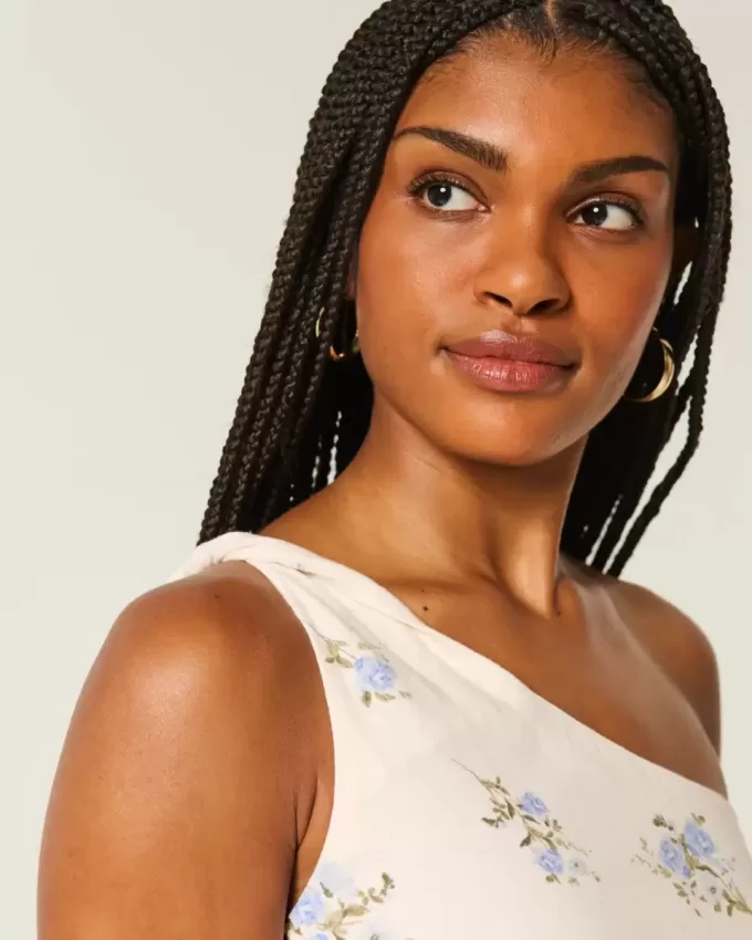 Linen-Blend Asymmetrical Mini Dress