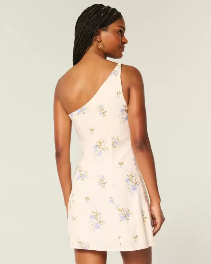 Linen-Blend Asymmetrical Mini Dress