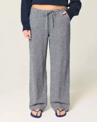 Linen-Blend Baggy Pull-On Pants