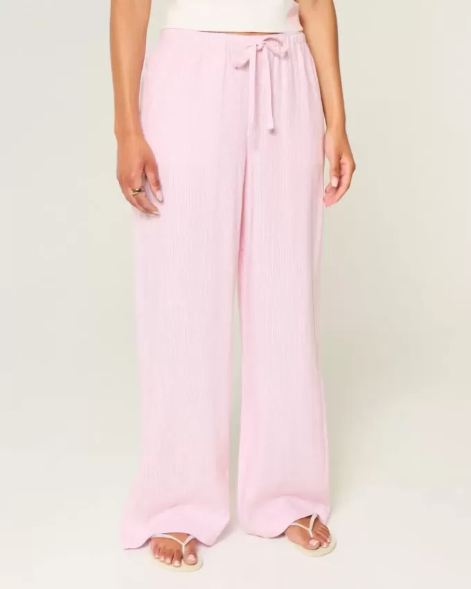 Linen-Blend Baggy Pull-On Pants