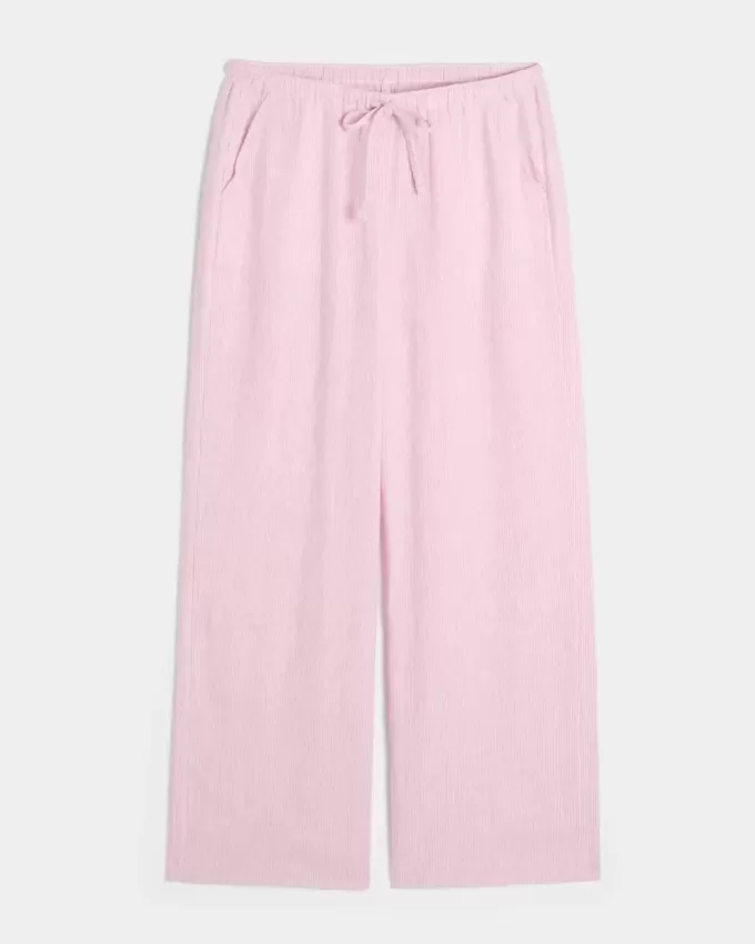 Linen-Blend Baggy Pull-On Pants