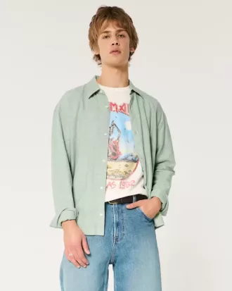 Linen-Blend Button-Through Shirt