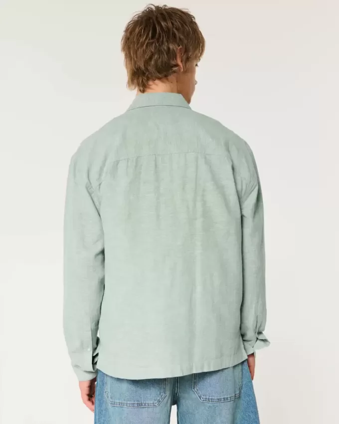 Linen-Blend Button-Through Shirt