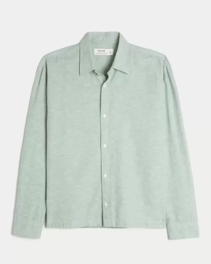 Linen-Blend Button-Through Shirt