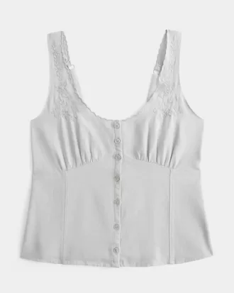 Linen Blend Button-Through Top