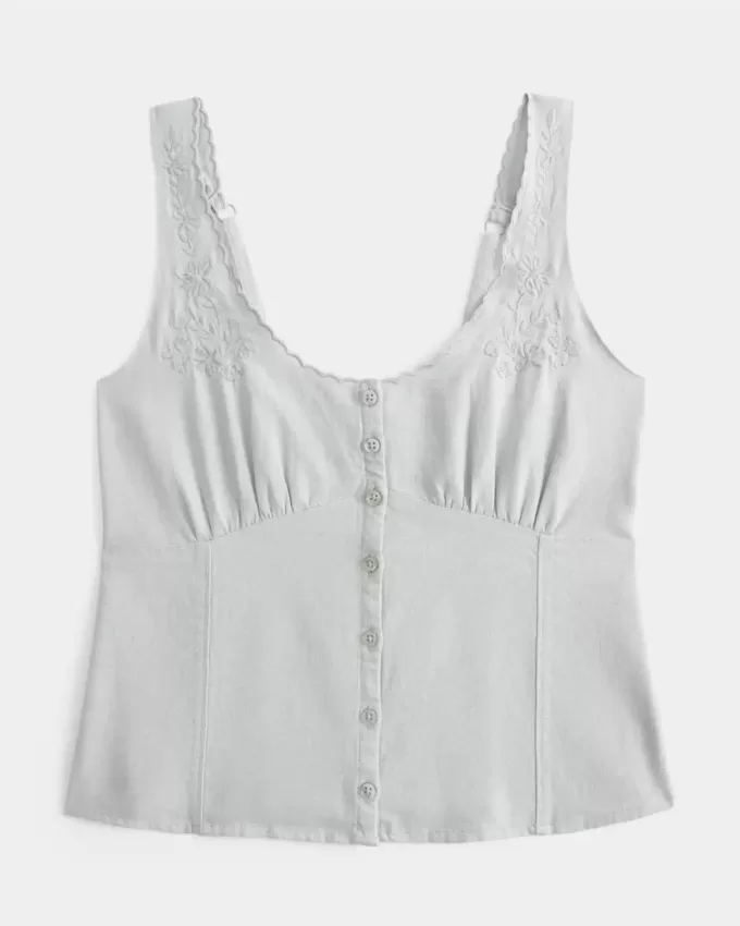 Linen Blend Button-Through Top