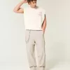 Linen-Blend Flex Waist Baggy Pants