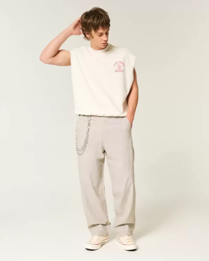 Linen-Blend Flex Waist Baggy Pants