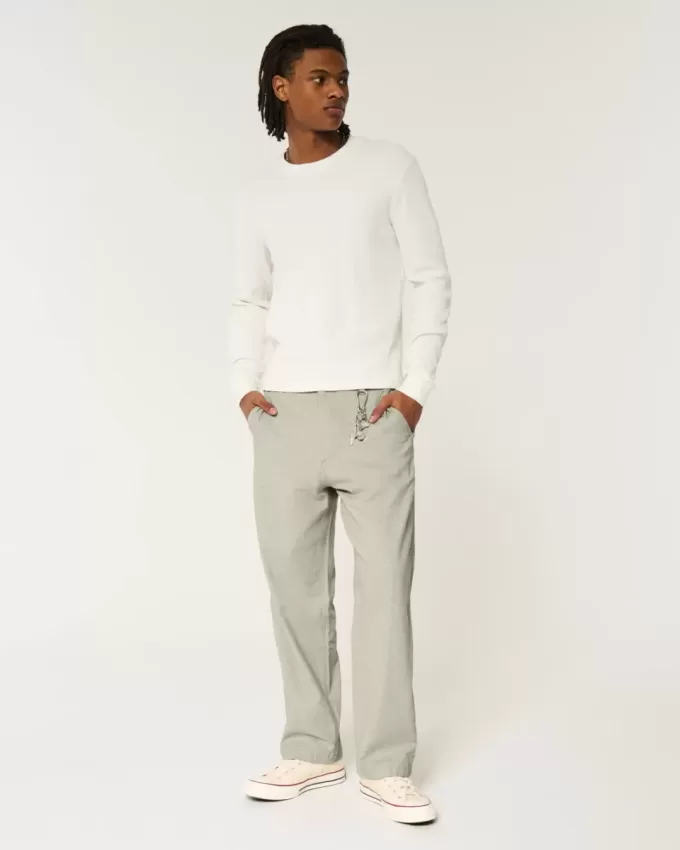 Linen-Blend Flex-Waist Baggy Pants
