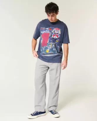 Linen-Blend Flex-Waist Baggy Pants