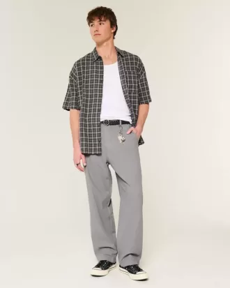 Linen-Blend Flex Waist Baggy Pants