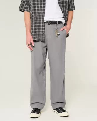 Linen-Blend Flex Waist Baggy Pants