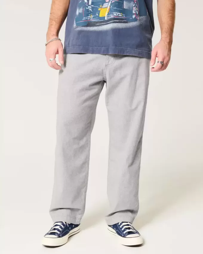 Linen-Blend Flex-Waist Baggy Pants