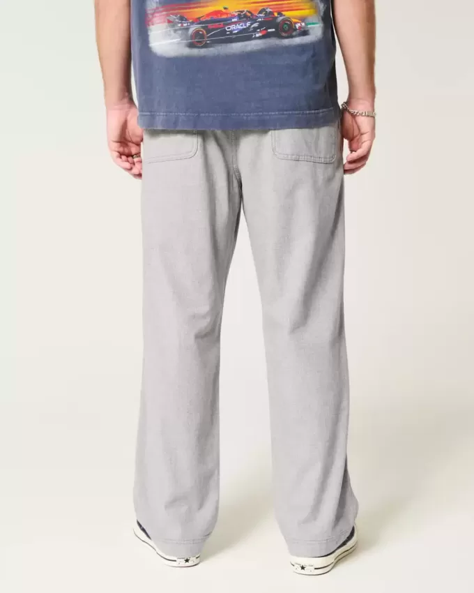 Linen-Blend Flex-Waist Baggy Pants
