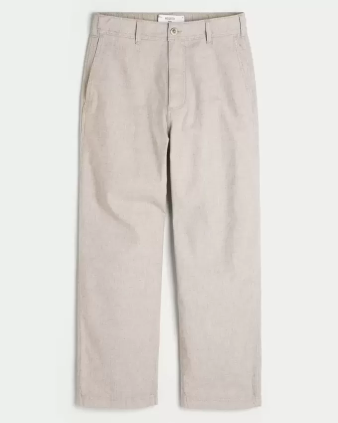 Linen-Blend Flex Waist Baggy Pants