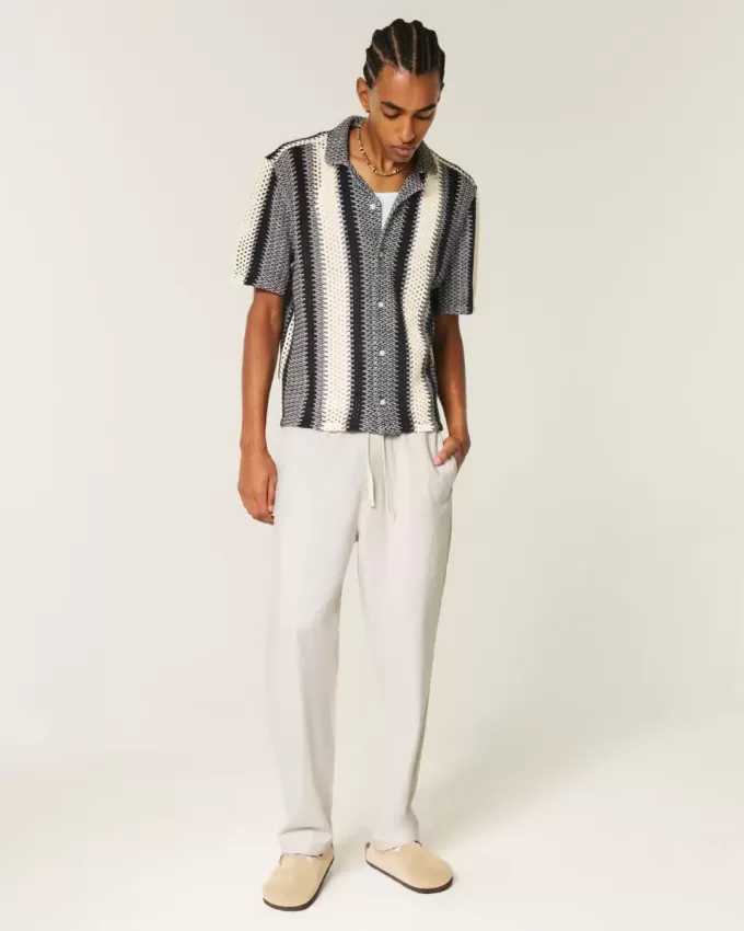 Linen-Blend Loose Pull-On Pants