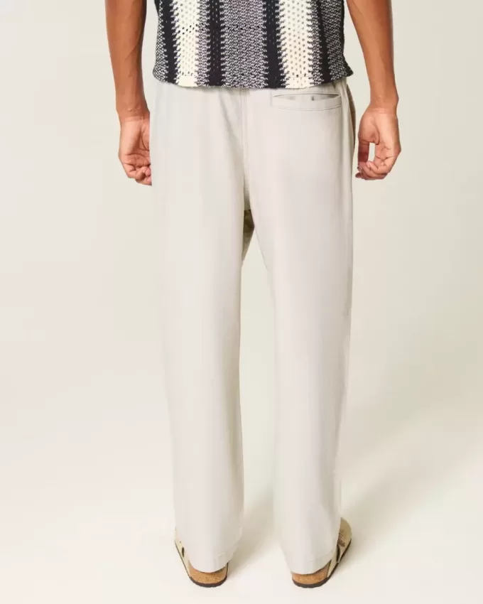 Linen-Blend Loose Pull-On Pants
