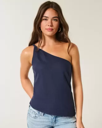 Linen-Blend One-Shoulder Top