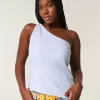 Linen-Blend One-Shoulder Top