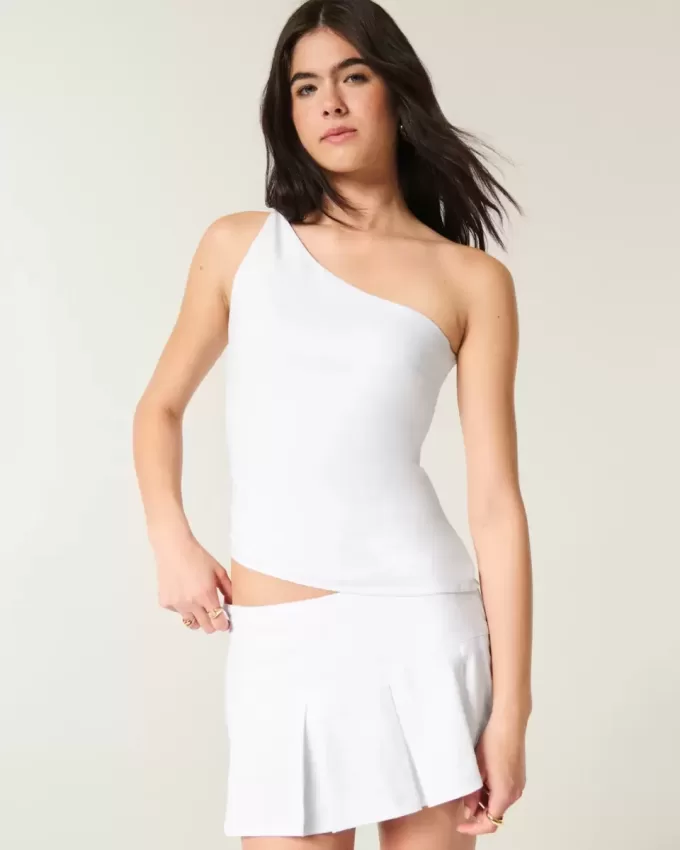 Linen-Blend One-Shoulder Top