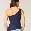 Linen-Blend One-Shoulder Top