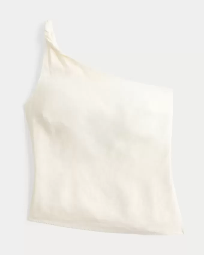 Linen-Blend One-Shoulder Top