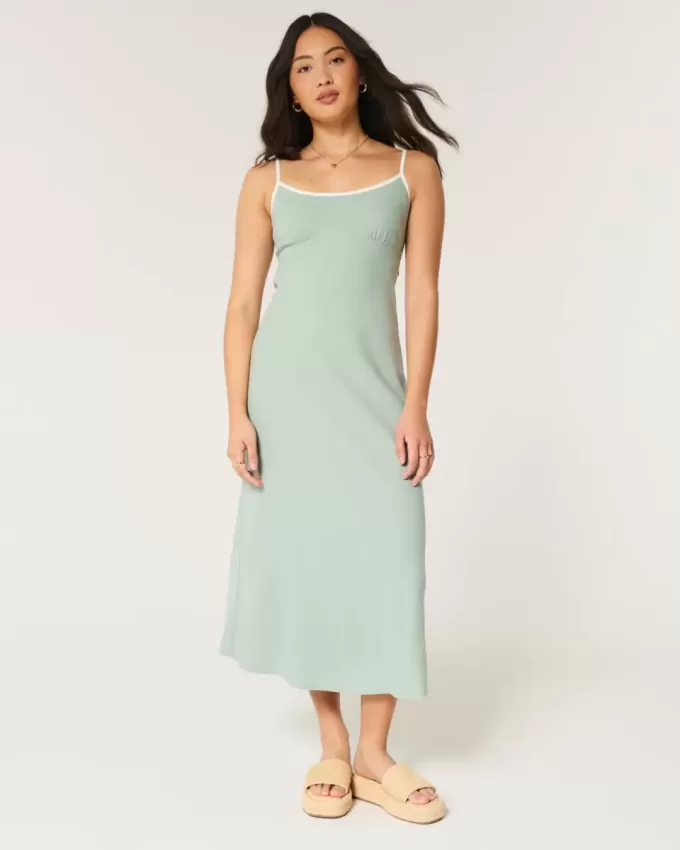 Linen-Blend Open-Back Slip Midi Dress