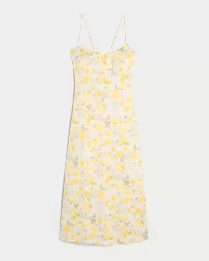 Linen-Blend Open Back Slip Midi Dress