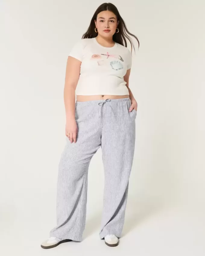 Linen-Blend Pull-On Baggy Pants