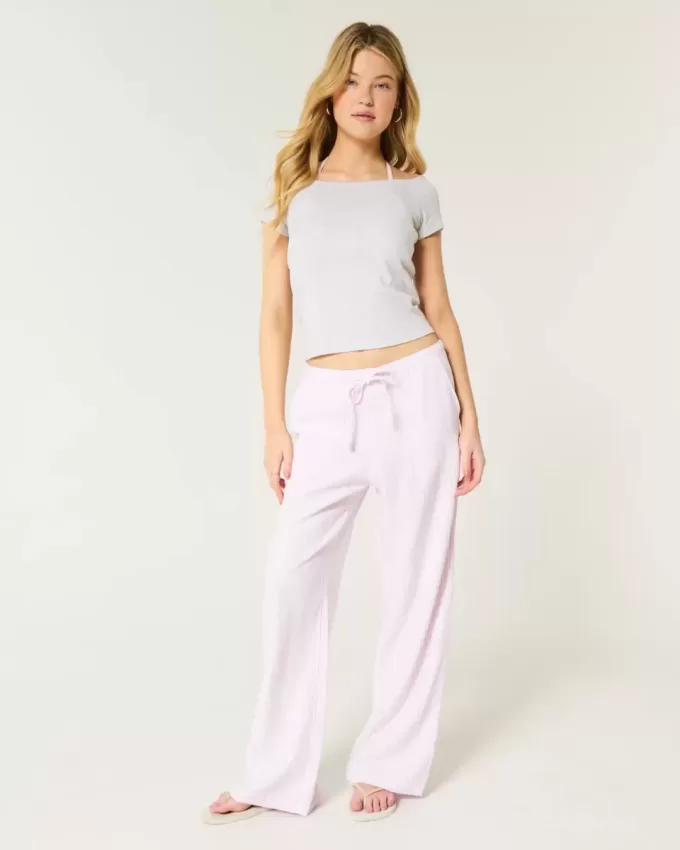 Linen-Blend Pull-On Baggy Pants