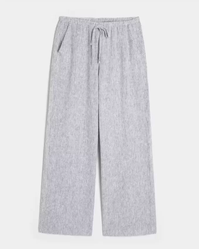 Linen-Blend Pull-On Baggy Pants