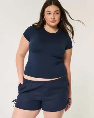 Linen-Blend Side Bow Soft Shorts