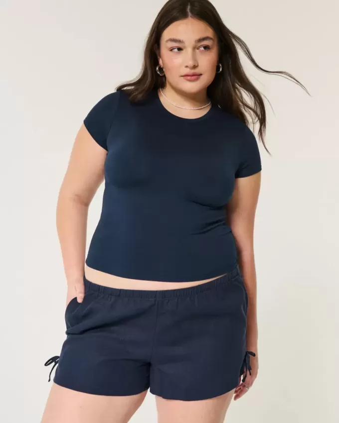 Linen-Blend Side Bow Soft Shorts