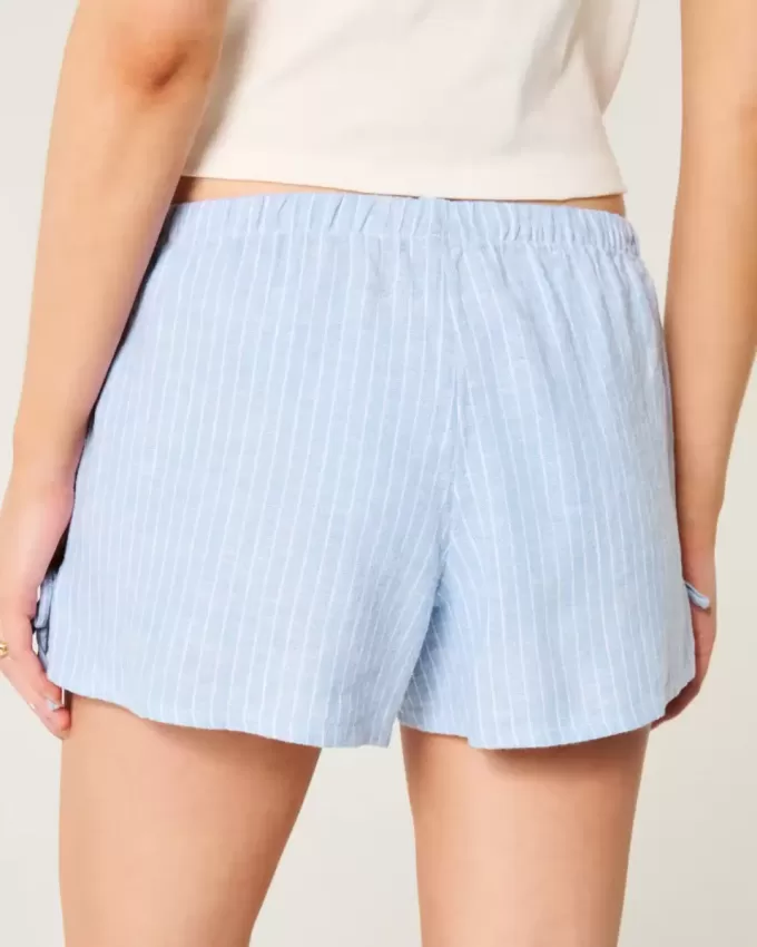 Linen-Blend Side Bow Soft Shorts