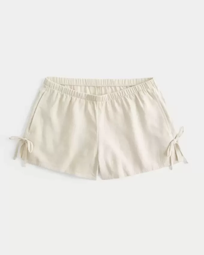 Linen-Blend Side Bow Soft Shorts