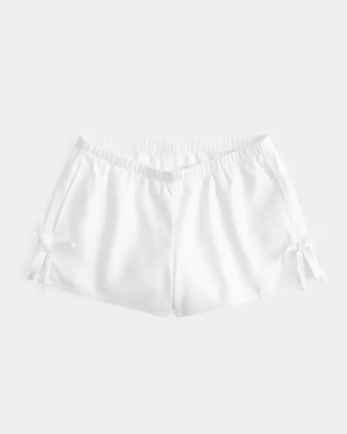 Linen-Blend Side Bow Soft Shorts